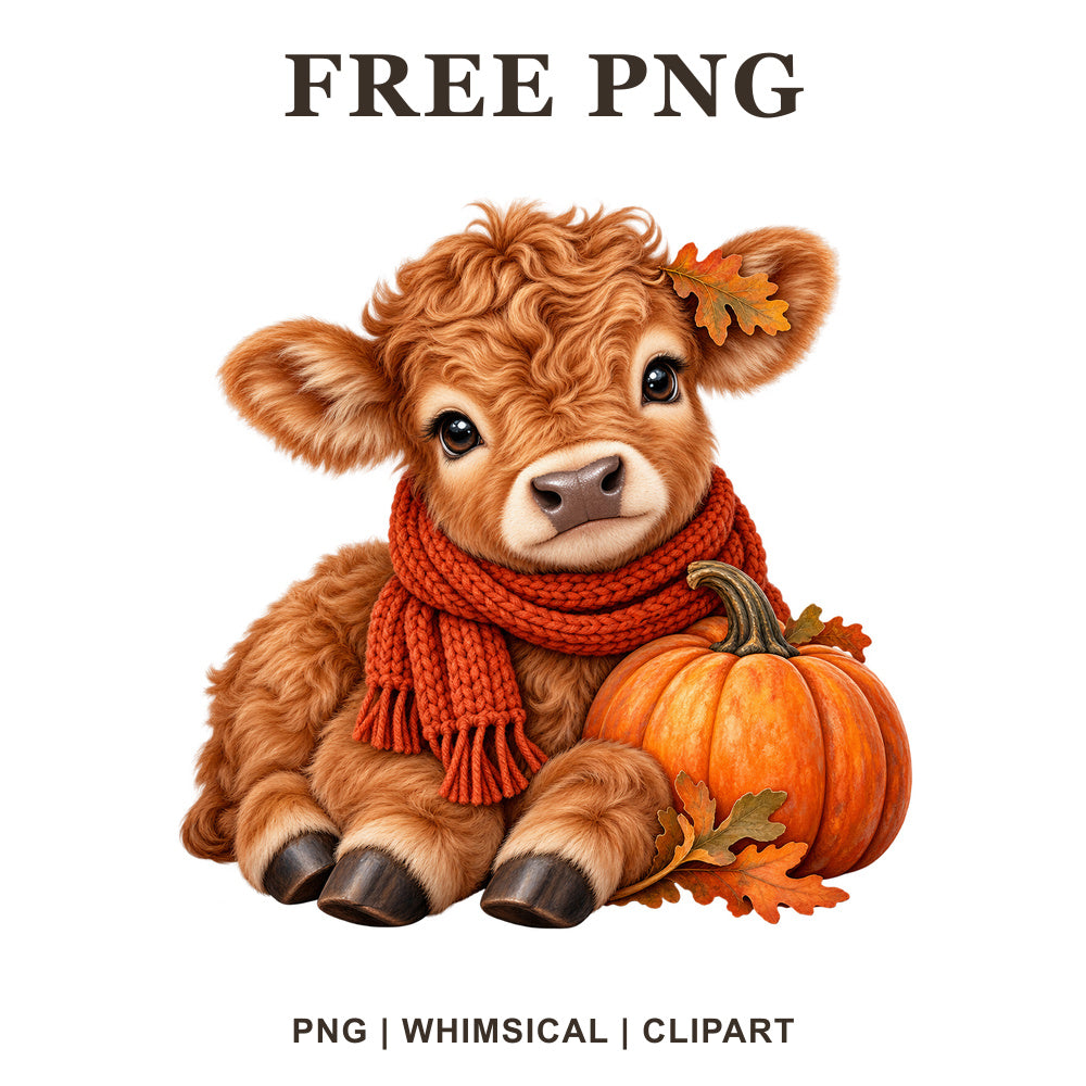 Whimsical Autumn Pumpkin Cow Clipart PNG