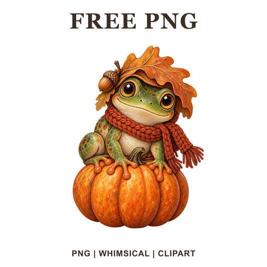 Whimsical Autumn Pumpkin Frog Clipart PNG-8SVG