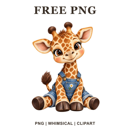 Whimsical Blue Denim Giraffe Clipart PNG-8SVG