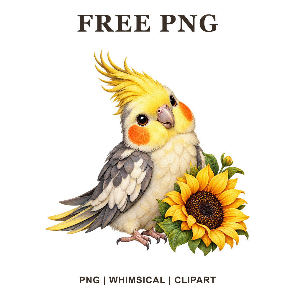 Whimsical Cockatiel Sunflower Bird Clipart PNG