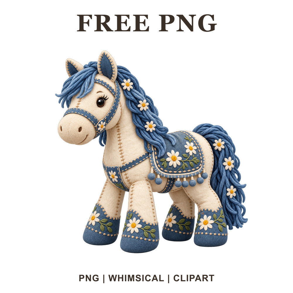 Whimsical Denim Patchwork Horse Clipart PNG