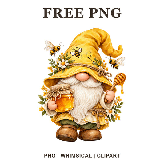 Whimsical Honey Bee Keeper Gnome Clipart PNG
