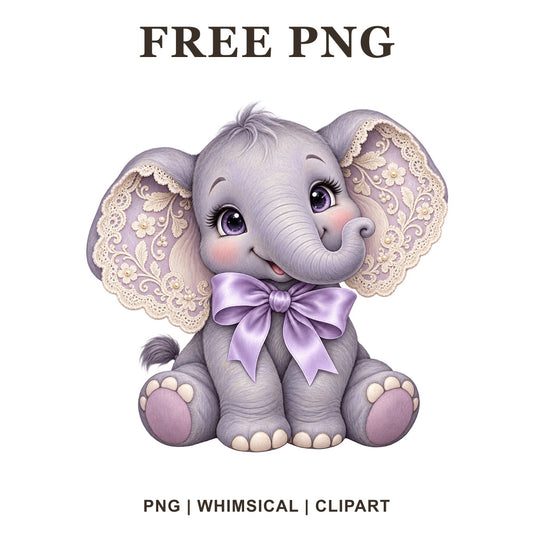 Whimsical Lavender Lace Elephant Clipart PNG-8SVG
