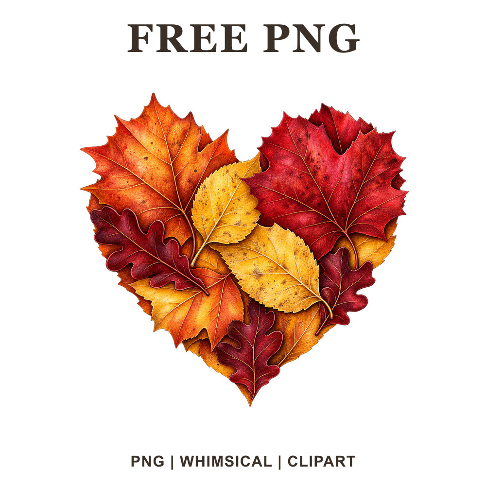 Whimsical Maple Heart Arrangement Fall Leaves Clipart PNG
