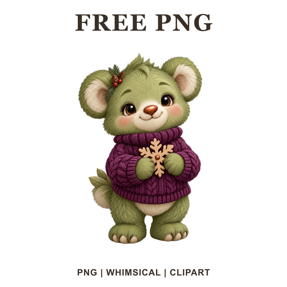 Whimsical Pistachio Bear Green Creature Clipart PNG
