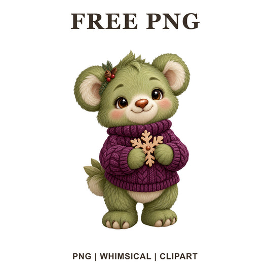 Whimsical Pistachio Bear Green Creature Clipart PNG