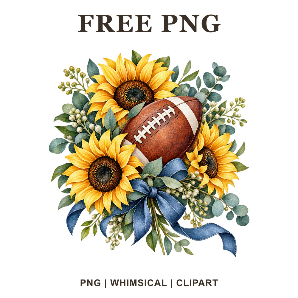 Whimsical Sunflower Touchdown Football Clipart PNG