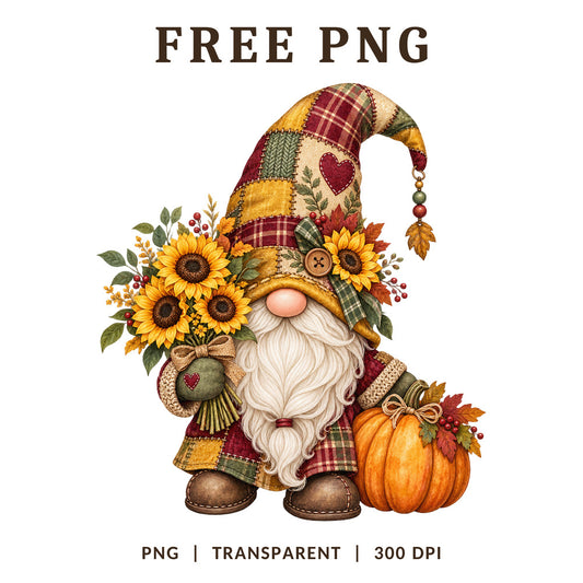 Autumn Gnome Sunflowers Pumpkin Plaid Hat PNG-8SVG
