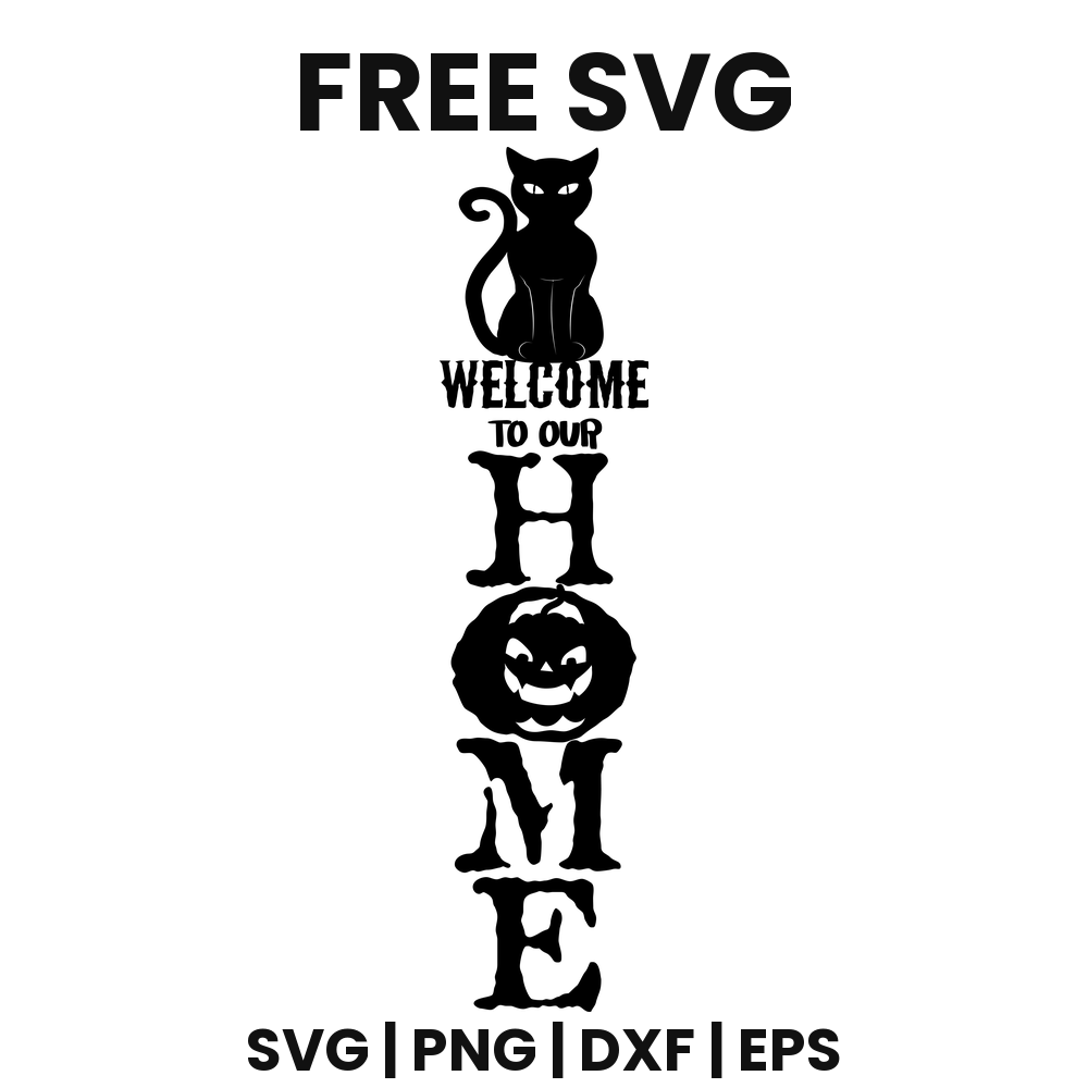 Welcome To Our Home SVG Free – Cat And Pumpkin Porch Sign Cut File-8SVG