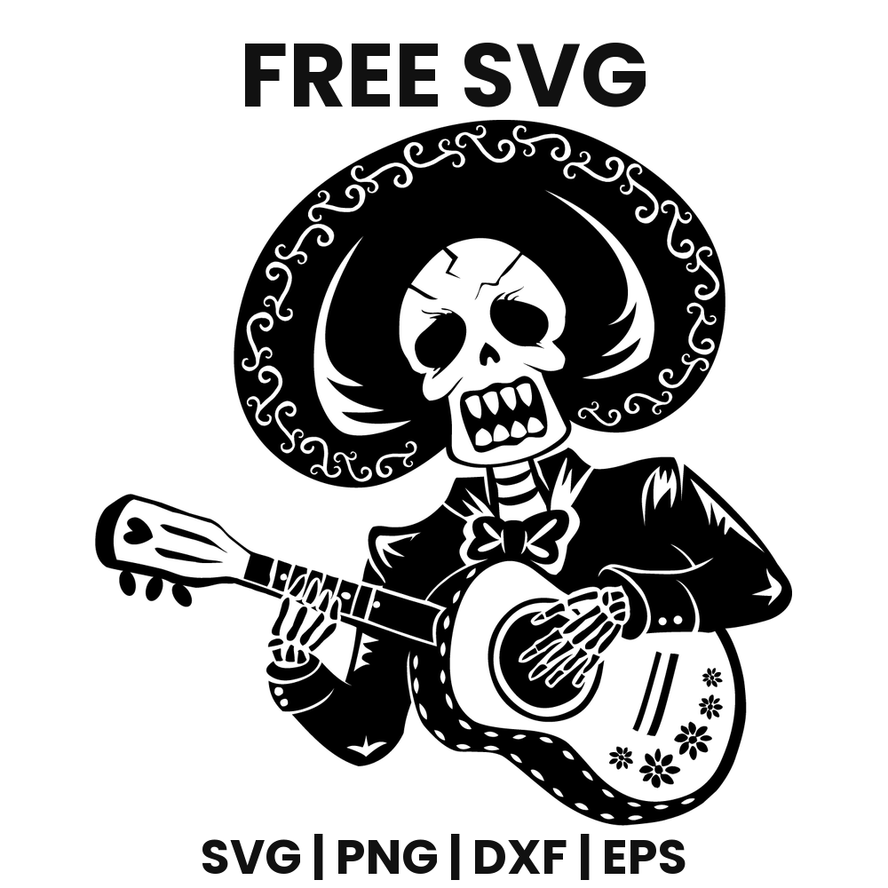 Skeleton Playing Guitar SVG Free – Rockstar Halloween Cut File-8SVG