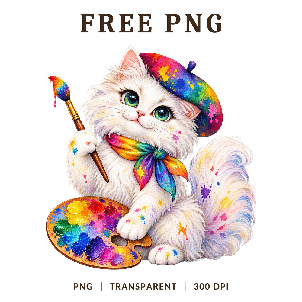Rainbow Artist Cat Paint Palette Beret PNG-8SVG