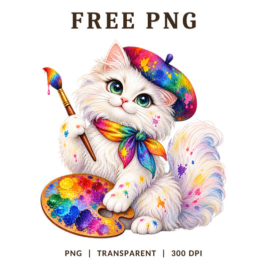Rainbow Artist Cat Paint Palette Beret PNG-8SVG