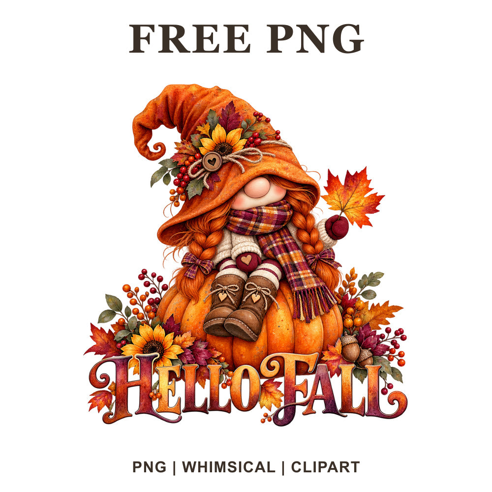 Whimsical Autumn Pumpkin Harvest Gnome Clipart PNG