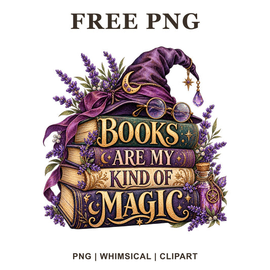 Whimsical Bookish Magic Witch Clipart PNG
