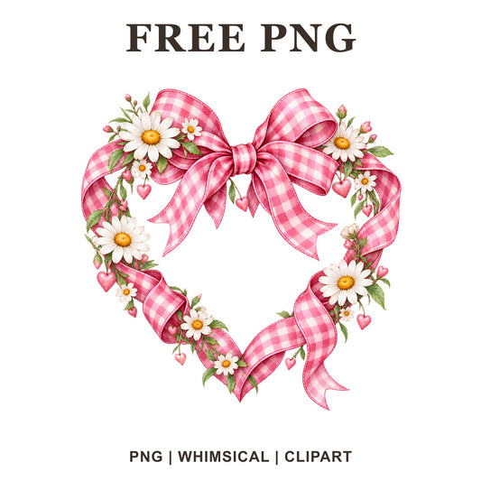 Whimsical Bow Heart Valentine Clipart PNG