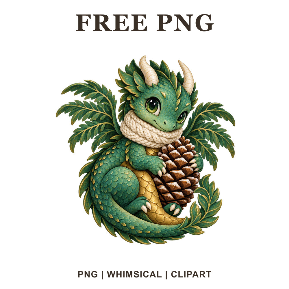 Whimsical Fern Wing Dragon Green Creature Clipart PNG