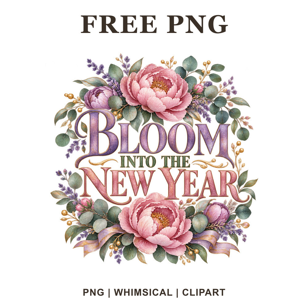 Whimsical Floral New Year Clipart PNG