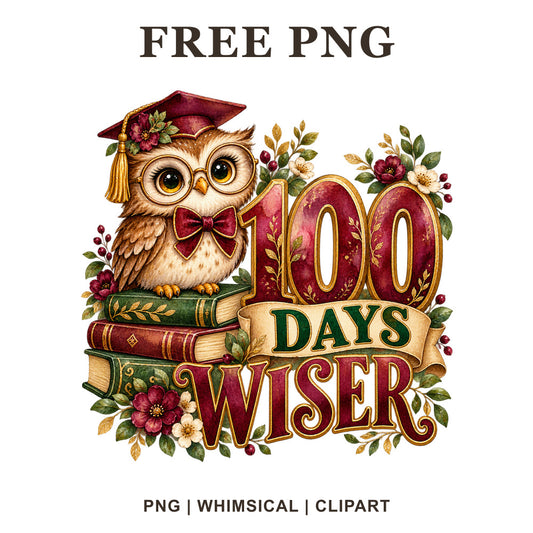 Whimsical Owl Wise 100 Days Of School Clipart PNG