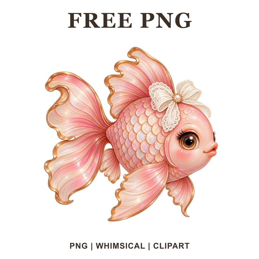 Whimsical Pink Pearl Fish Clipart PNG
