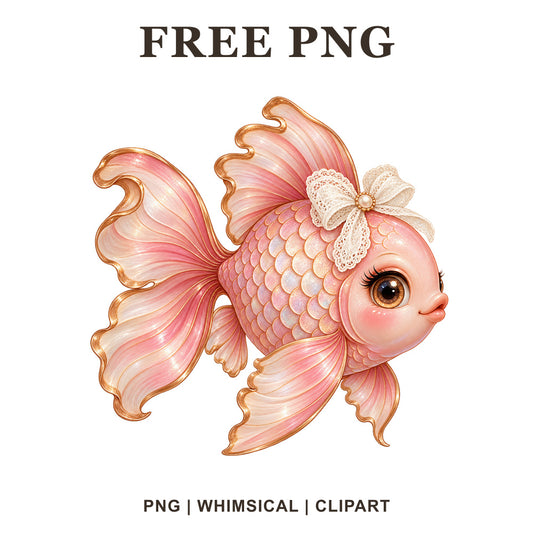 Whimsical Pink Pearl Fish Clipart PNG