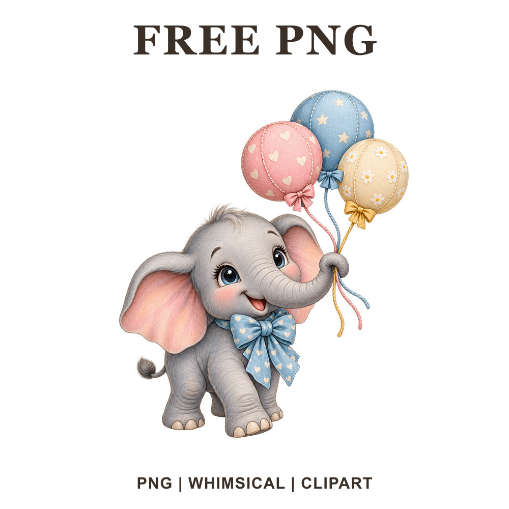 Whimsical Rainbow Balloons Elephant Clipart PNG-8SVG