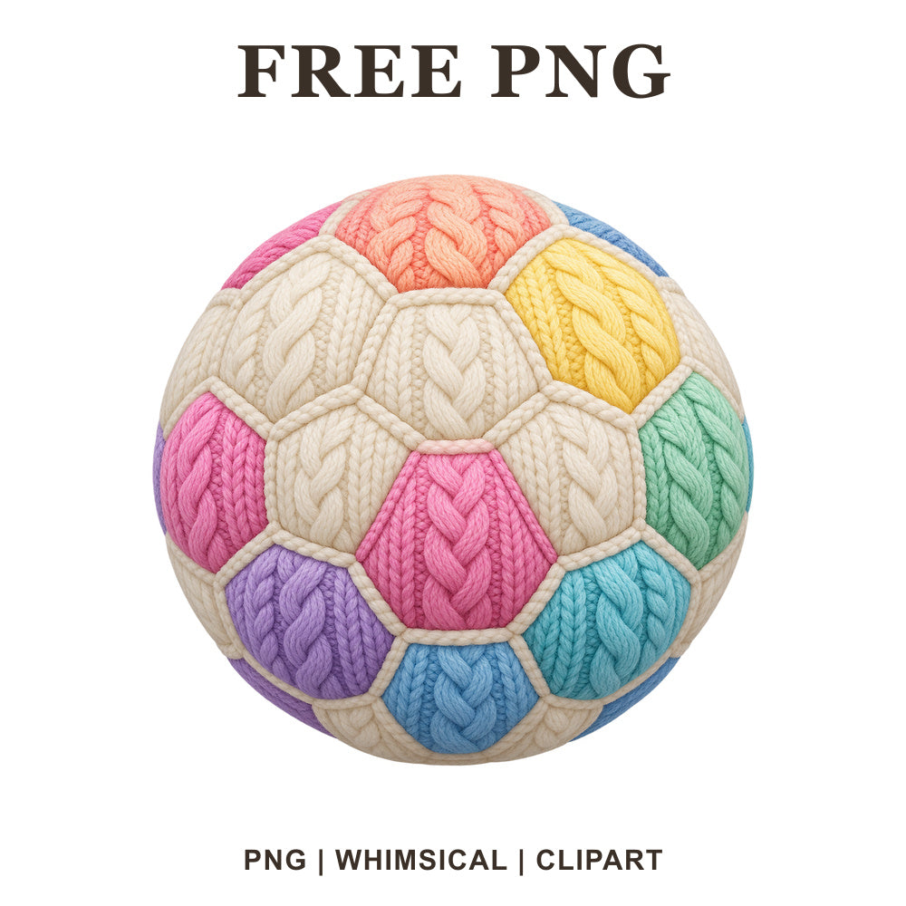 Whimsical Rainbow Knit Soccer Ball Clipart PNG
