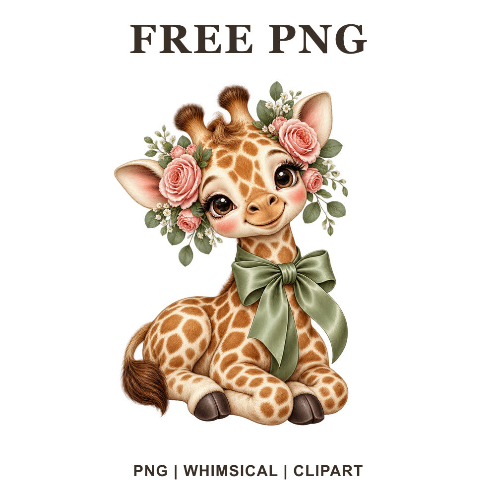 Whimsical Rose Garden Giraffe Clipart PNG-8SVG