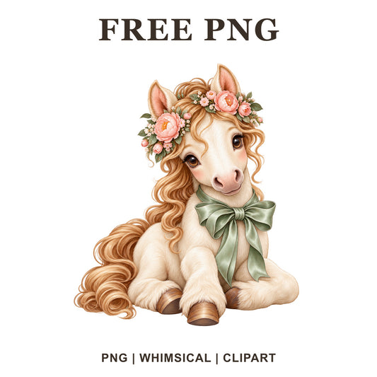 Whimsical Rose Garden Horse Clipart PNG