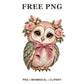 Whimsical Rose Garden Owl Clipart PNG