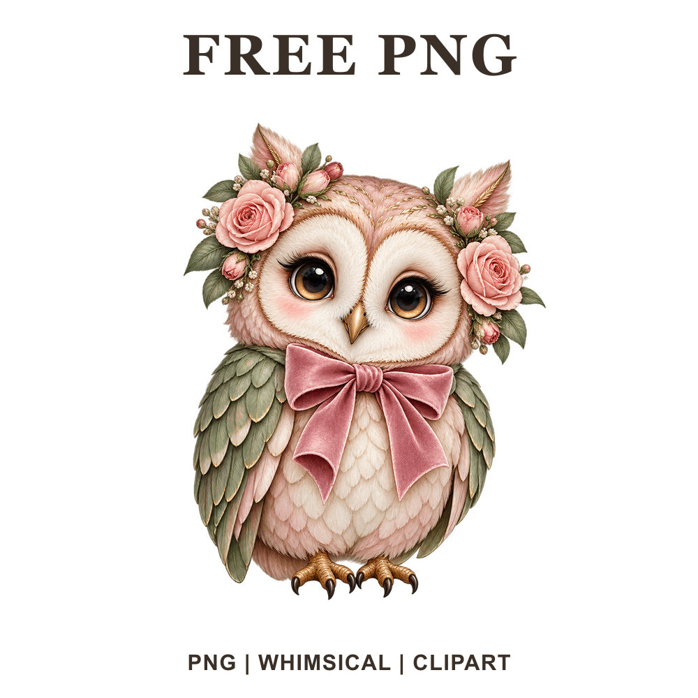 Whimsical Rose Garden Owl Clipart PNG