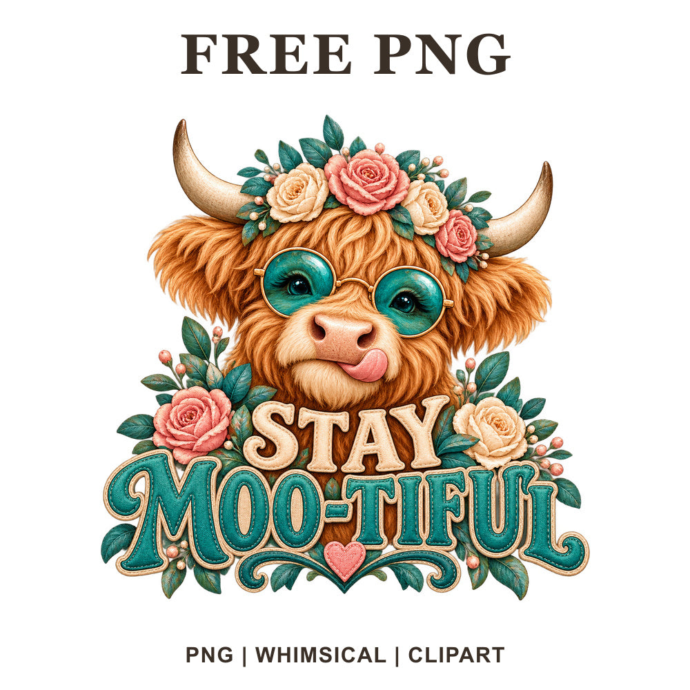 Whimsical Stay Moo Tiful Cow Clipart PNG