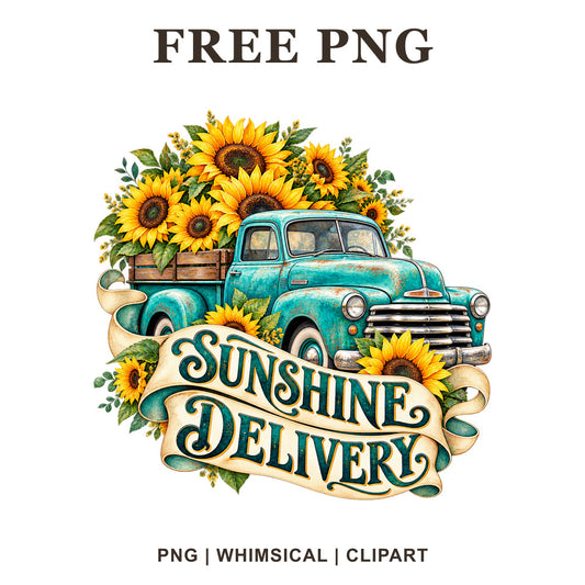 Whimsical Sunflower Truck Sunflower Clipart PNG