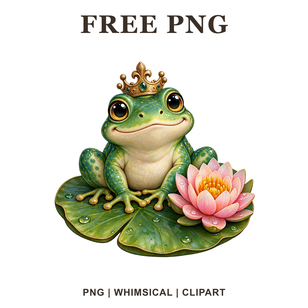 Whimsical Waterlily Prince Frog Clipart PNG-8SVG