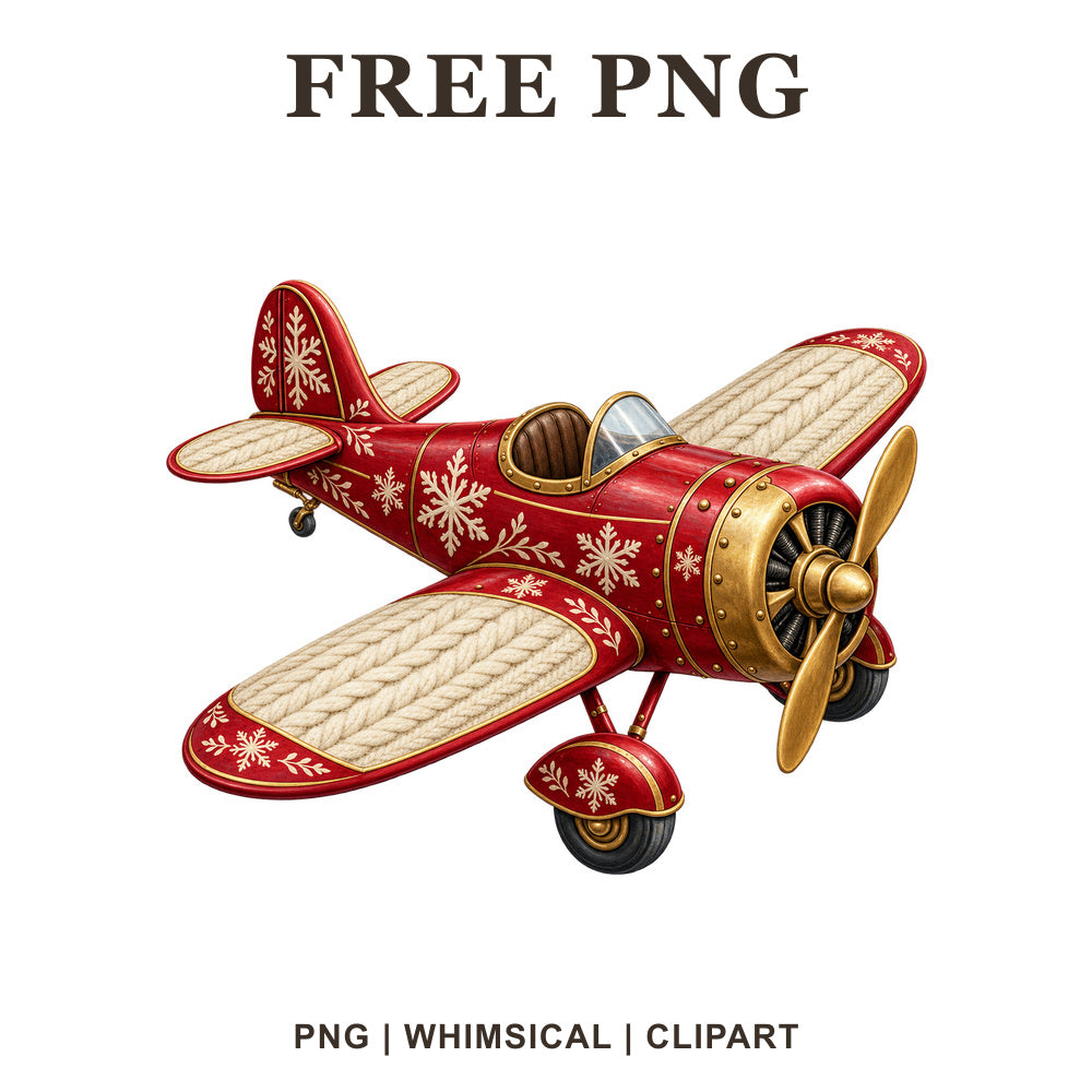 Whimsical Winter Red Airplane Clipart PNG