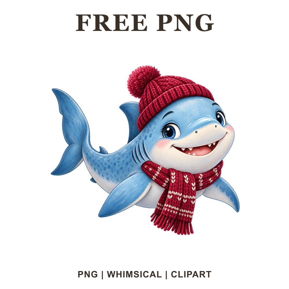 Whimsical Winter Scarf Shark Clipart PNG