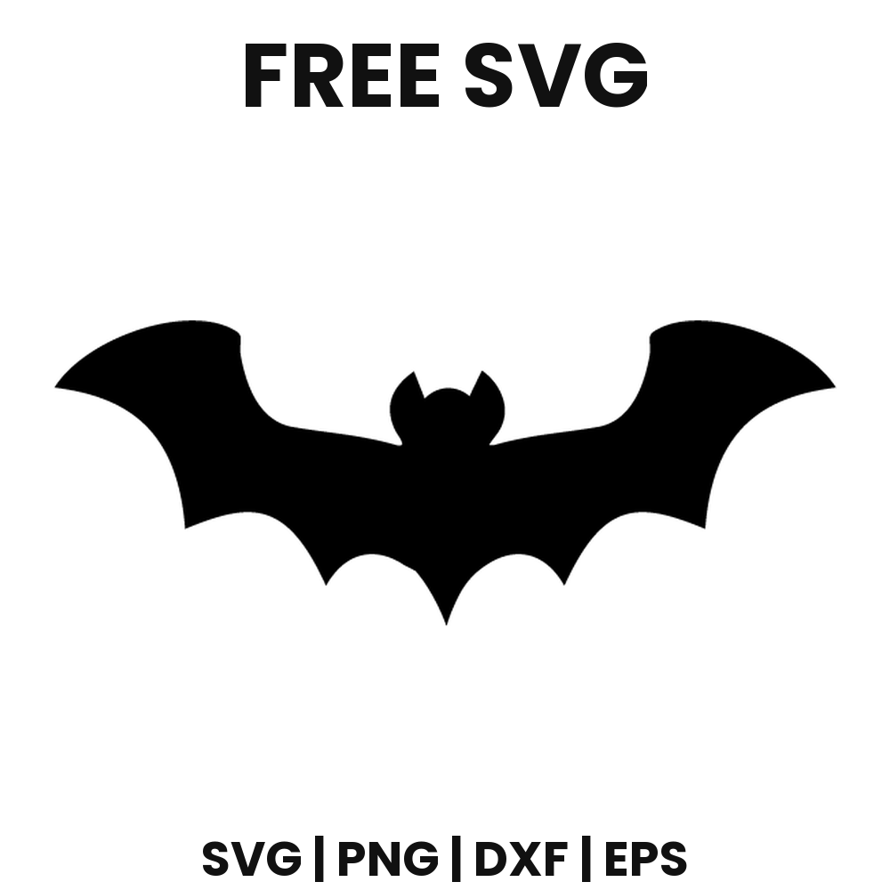 Curved Wing Bat SVG Free – Broad Wing Halloween Bat Silhouette