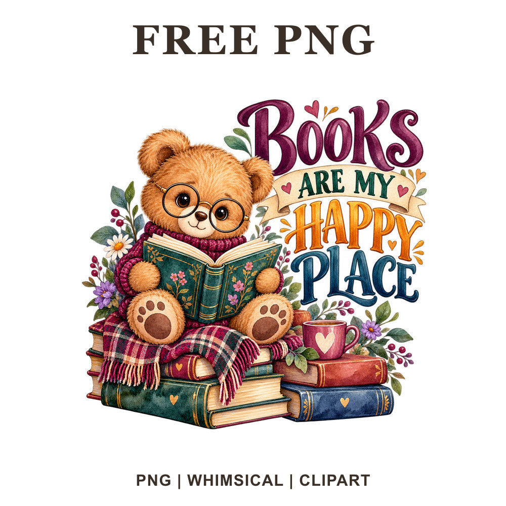 Whimsical Bear Reader Back To School Clipart PNG