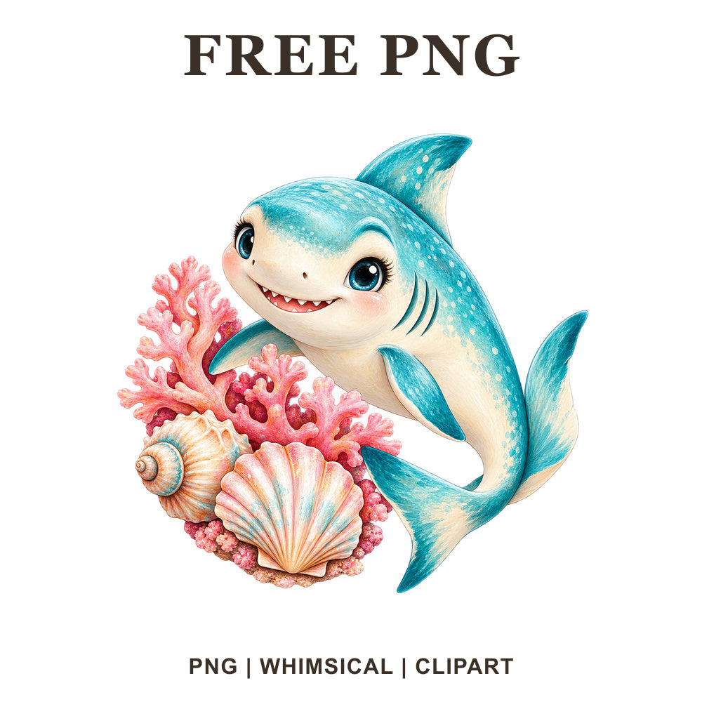 Whimsical Coral Garden Shark Clipart PNG