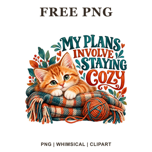 Whimsical Cozy Cat Mug Sublimation Design Clipart PNG