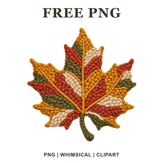 Whimsical Crochet Sycamore Fall Leaf Clipart PNG