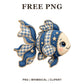 Whimsical Denim Patchwork Fish Clipart PNG