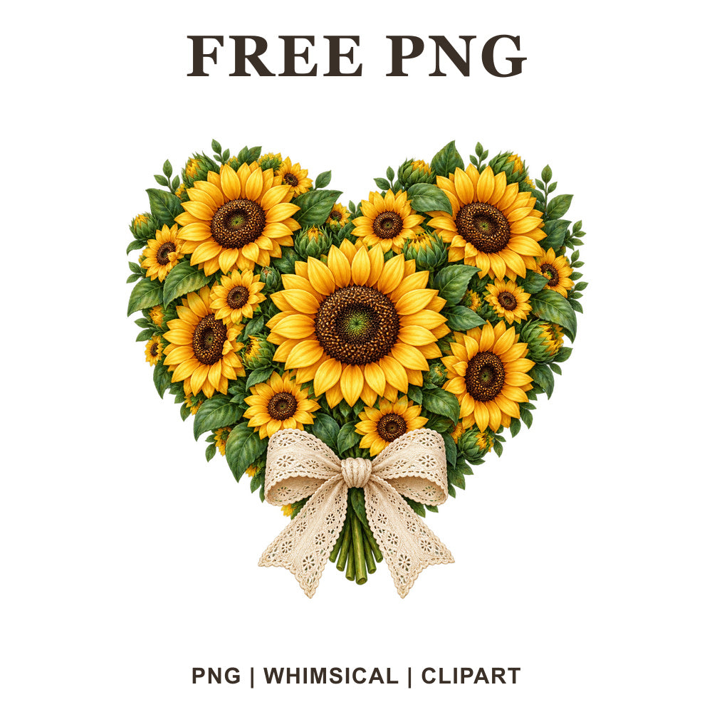 Whimsical Heart Bouquet Sunflower Clipart PNG