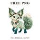 Whimsical Leaf Eared Fox Green Creature Clipart PNG