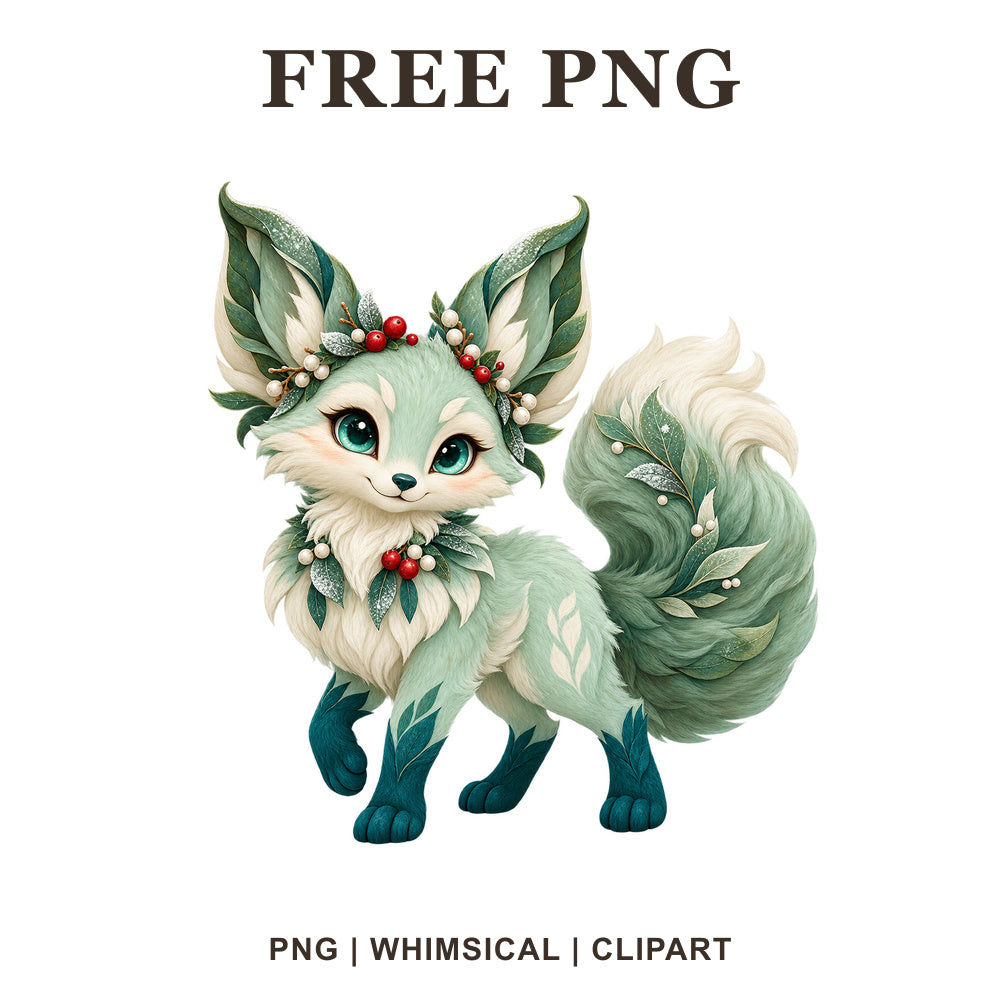 Whimsical Leaf Eared Fox Green Creature Clipart PNG