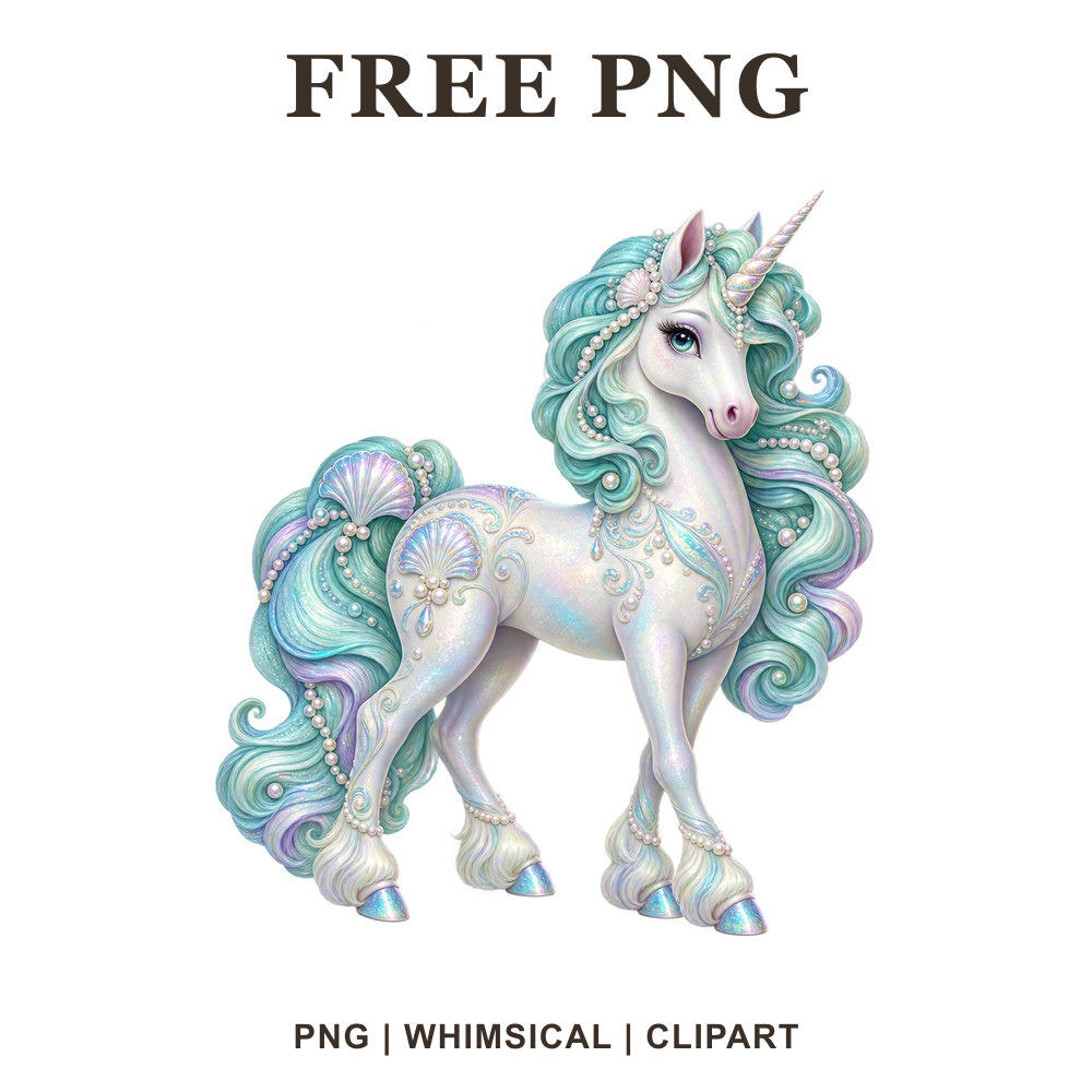 Whimsical Ocean Pearl Unicorn Clipart PNG