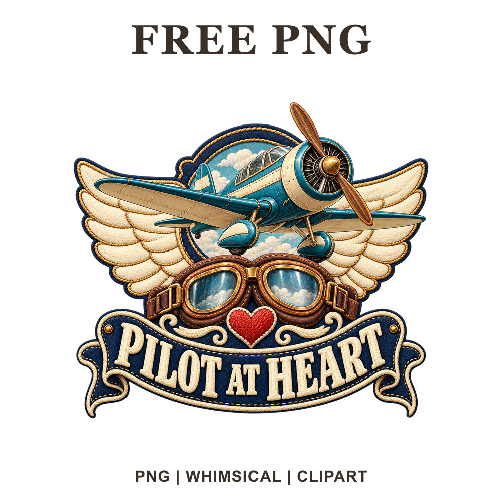 Whimsical Pilot At Heart Airplane Clipart PNG