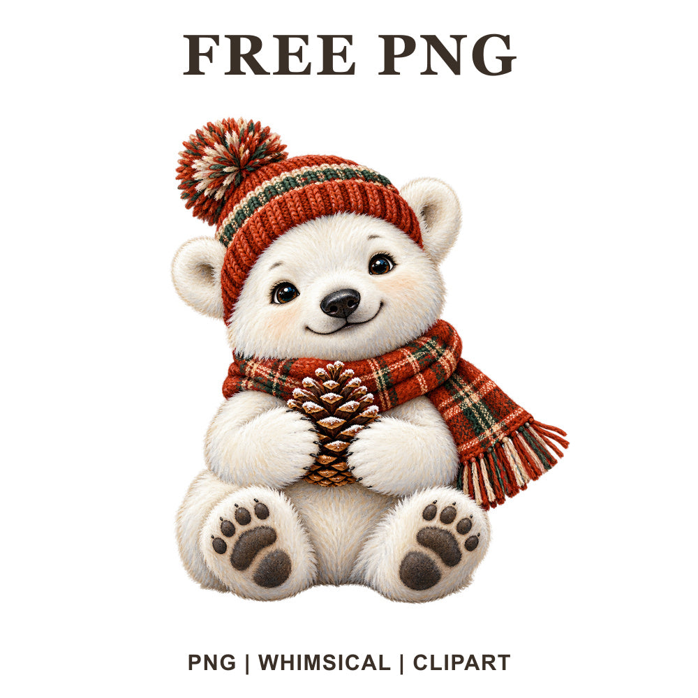 Whimsical Polar Bear Scarf Winter Clipart PNG