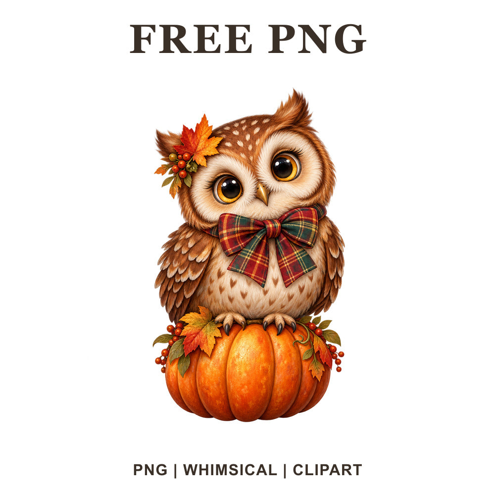 Whimsical Pumpkin Perch Owl Clipart PNG