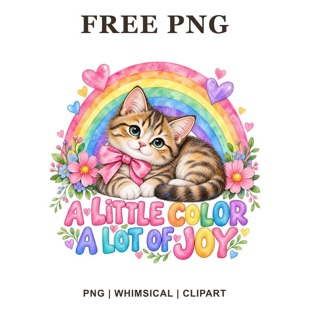 Whimsical Rainbow Cat Rainbow Clipart PNG