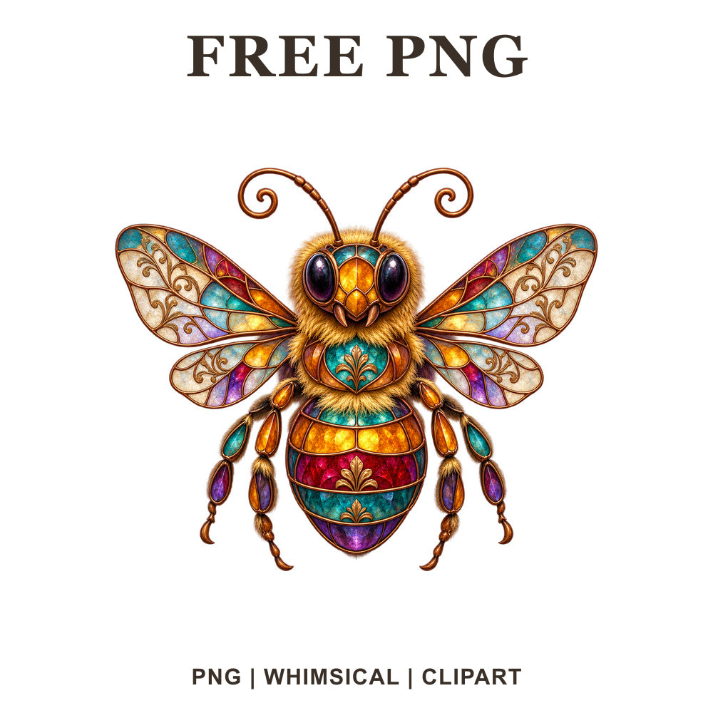 Whimsical Stained Glass Bee Clipart PNG